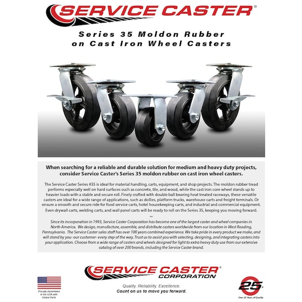 8 Inch Rubber on Steel Caster Brakes/Swivel Locks and 2 Rigid SCC, 2PK